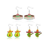Cinco De Mayo Earrings for Women,Cute Mexican Fiesta Cactus Tortilla Guitar Sombrero Fiesta Dangle Earrings Acrylic Mexico Style Chili Earring Mexican Theme Carnival Jewelry Accessories, Zinc, No