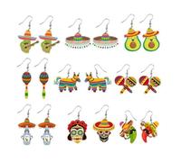 Cinco De Mayo Earrings for Women Funny Pepper Racket Rainbow Horse Cactus Guitar Chili Acrylic Drop Dangle Earrings Cute Mexican Fiesta Gnome Earrings Set Mexican Festival Jewelry Gifts, Acrylic, No