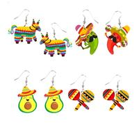 Cinco De Mayo Earrings for Women Girls Mexican Festival Fiesta Sombrero Dangle Earrings Acrylic Fiesta Chill Earrings Mexican Holiday Gift, Zinc, zirconia