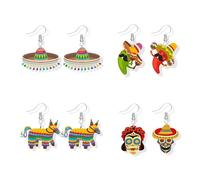 Cinco De Mayo Earrings Outfit Shirts for Women Fiesta Earrings Acrylic Sombrero Chili Hat Cactus Earring Set Mexican Festival Jewelry Party Accessories, Acrylic, No Gemstone