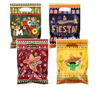 Cinco De Mayo Fiesta Party Favor Bags, Cartoon Cactus Chili Pepper Sugar Skull Print Mexican Theme Plastic Goodie Candy Snack Treat Gift Bag for Mexico Holiday Taco Tuesday Party Supplies Decor