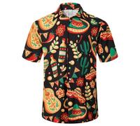 Cinco De Mayo Men Shirts Hawaiian Mexico Party Button Down Short Sleeve Shirts, Black, Large