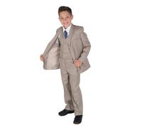 Cinda 5 Piece Boys Beige Checkered Suit - 8-9 Years - Polyester - Beige