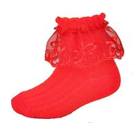 Cinda Girls Lace Butterfly Frilly Ankle Length Socks Red 2-4 Years