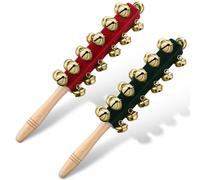 Cindeer 2 Pcs Christmas Hand Sleigh Bells Wooden Handle Jingle Bells Musical Bell Instruments Shaker Rattle Musical Percussion Instrument for Xmas Holiday Wedding Birthday Party Favors (25 Bells)