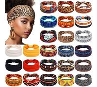 Cindeer 24 Pcs Boho African Headbands for Women Girls Vintage Workout Wide Headbands Knotted Head Wraps Wide Yoga Stretchy Bandeau Leopard Printed
