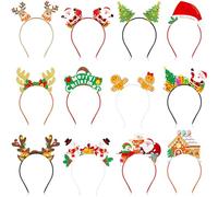 Cindeer 24 Pieces Christmas Party Headbands Felt Xmas Head Boppers Santa Antlers Christmas Tree Snowman Gingerbread Man Headwear for Xmas Party Favors Supplies