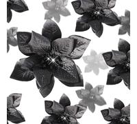 Cindeer 36 Pcs 3 Size Christmas Tree Decorations Poinsettias Artificial Flowers Ornaments Glitter Faux Christmas Flowers with Clips for Xmas New Year Home Wedding Outdoor, 4", 6" and 9" (Black)