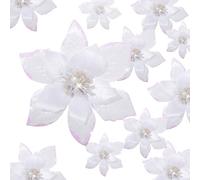 Cindeer 36 Pcs 3 Size Christmas Tree Decorations Poinsettias Artificial Flowers Ornaments Glitter Faux Christmas Flowers with Clips for Xmas New Year Home Wedding Outdoor, 4", 6" and 9" (White)
