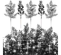 Cindeer 40 Pieces Christmas Tree Decorations Include 20 Glitter Berries Stems and 20 Xmas Tree Pick Leaves Fake Christmas Picks Artificial Pine Needles Glitter Sticks for DIY Wreath (Black)