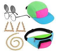 Cindeer 5 Pcs 80s 90s Accessories for Women Men 90s Womens Outfits Hip Hop Neon Fanny Pack Hat Sunglasses Gold Chain Earrings(Cute Color)