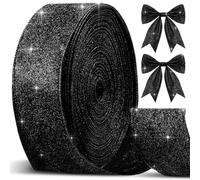 Cindeer 50 Yards Christmas Glitter Black Ribbon 2.5 Inch Halloween Diamond Bling Wired Edge Ribbon Holiday Fabric Bow Decorative for Home Festival Party Gift Wrapping Present DIY Crafts