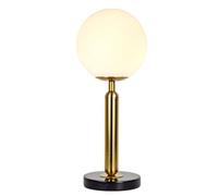 CINDERELLA Pearl Ball Table Lamp, White Glass Globe with Black Marble Base, Gold Metal Stem, 38cm Height, E14 Bulb (Not Included)