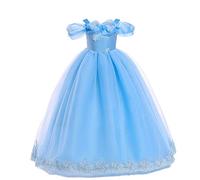Cinderella Princess Dress Outfit Girls Christmas Holiday Birthday Party Evening Off Shoulder Long Maxi Dance Ball Gown for Photo Shoot Blue 11-12 Years