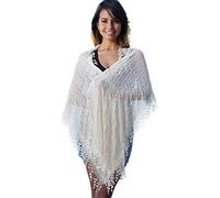 Cindy and Wendy Lightweight Soft Leaf Lace Fringes Scarf shawl for Women, Beige - Sh, One Size