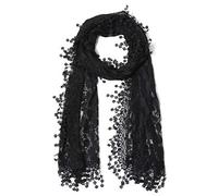 Cindy and Wendy Lightweight Soft Leaf Lace Fringes Scarf shawl for Women, Black-1, One Size