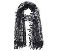 Cindy and Wendy Lightweight Soft Leaf Lace Fringes Scarf shawl for Women, Black Grey, One Size