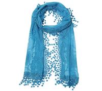 Cindy and Wendy Lightweight Soft Leaf Lace Fringes Scarf shawl for Women, Blue, One Size