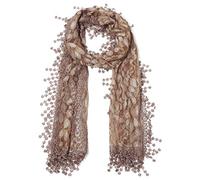 Cindy and Wendy Lightweight Soft Leaf Lace Fringes Scarf shawl for Women, Brown, One Size
