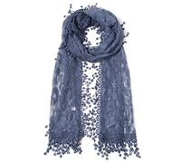 Cindy and Wendy Lightweight Soft Leaf Lace Fringes Scarf shawl for Women, Navy, One Size