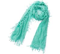 Cindy and Wendy Lightweight Soft Leaf Lace Fringes Scarf shawl for Women, Turquoise-2, One Size