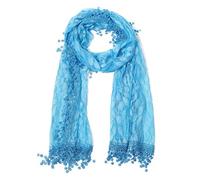 Cindy and Wendy Lightweight Soft Leaf Lace Fringes Scarf shawl for Women, Turquoise Blue, One Size