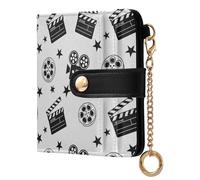 Cinema Camera White Print Small Women Wallet RFID Blocking PU Leather Bifold Compact Card Holder with Coin Pocket Zipper Purse for Girls Ladies Women