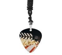 Cinema Clapboard And Popcorn Guitar Pick Necklace Exquisite Titanium Steel Personalized Necklaces Cool Pendant Necklaces Fashion Guitar Pick Holder Necklace Unique Gifts for Adult