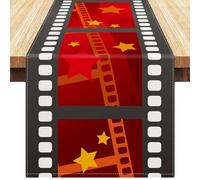 Cinema Evening Table Runner, 40 x 140 cm, Table Runner with Printed Film, Film Spool Decorations, Linen Film Themed Tablecloth, Christmas Party Decorations