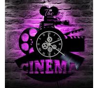 Cinema LED Clock Film Time Decor Gifts for Home Theater, Home Movie Room and Movie Lover, Vinyl Records Wall Clock 20 Colors Changing with Remote Control (With LED)