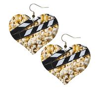 Cinema Movie Clapboard And Popcorn Elegant Leather Heart-Shaped Earrings-Fashionable And Unique Accessories For Everyday Wear