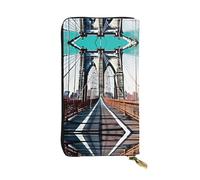 Cinema Movie Clapboard And Popcorn Leather Wallets for Women Man, Wallets Large Billfold with 12 Card Slots,Wallet Passport wallet, Brooklyn Bridge, One Size