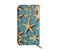 Cinema Movie Clapboard And Popcorn Leather Wallets for Women Man, Wallets Large Billfold with 12 Card Slots,Wallet Passport wallet, Beach Starfish, One Size