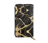 Cinema Movie Clapboard And Popcorn Leather Wallets for Women Man, Wallets Large Billfold with 12 Card Slots,Wallet Passport wallet, Black Marble Texture Gold, One Size