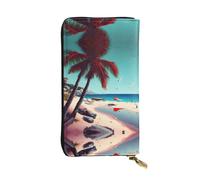 Cinema Movie Clapboard And Popcorn Leather Wallets for Women Man, Wallets Large Billfold with 12 Card Slots,Wallet Passport wallet, Beach Scenery, One Size