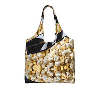 Cinema Movie Clapboard and Popcorn Print Canvas Tote Bag Shoulder Handbag Large Capacity Shopping Bag