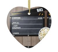 Cinema Movie Clapboard And Popcorn Print Doublesided Decor Heart-Shaped Ceramic Christmas Ornament Xmas Party Ornaments
