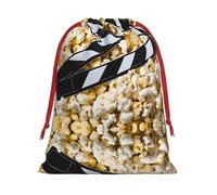 Cinema Movie Clapboard And Popcorn Print Drawstring Gift Bag With Pull Cord Closure For Gifting And Storage