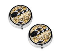 Cinema Movie Clapboard and Popcorn Print Pill Box 3 Compartment Medicine Pill Case,Portable for Pocket Or Purse Pill Organizer Decorative Metal Medicine Vitamin Organizer Unique Gift