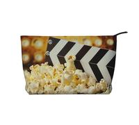 Cinema Movie Clapboard and Popcorn Printed Corduroy Makeup Bag for Travel & Daily Use, Stylish Pouch Purse Case Cosmetic Bags Organizer for Women
