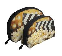Cinema Movie Clapboard and Popcorn Printed Makeup Bags 2-Piece Portable Shell Travel Toiletry Bag Cosmetic Organizer Bag for Women