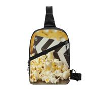 Cinema Movie Clapboard and Popcorn Printed Sling Bag Gym Bags for Men Women, Foldable Sports Shoulder Chest Bag for Running Hiking Cycling Travel Work