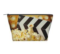 Cinema Movie Clapboard and Popcorn Prints Trapezoid Makeup Bag Travel Cosmetic Organizer with Foam Padding for Gym, Office, and Weekend Trips