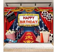 Cinema Movie Night Happy Birthday Party Backdrop Red Film Event Adult Birthday Party Decor Banner Photography Background