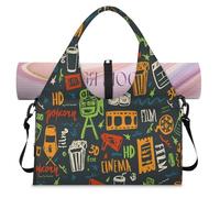 Cinema Pattern Sports Duffel Bag for Women Men Cinema Design Weekend Overnight Bag with Shoe Compartment Shoulder Tote Luggage Bag for Yoga Gym Travel