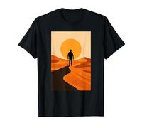 Cinematic Desert Traveler Silhouette Dramatic Sun Dunes Art T-Shirt