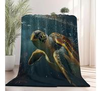 Cinematic Style Animal Sea Turtle Print Blankets, Dark Green Throws for Sofas Bed Settee Xmas Decorations Fleece Blanket Soft Warm Cosy Christmas Throw Fluffy Bed Throw - 220×240 cm
