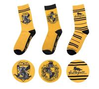 Cinereplicas - Harry Potter - Unisex's 3-Pack - Hogwarts Houses Patterned Socks - Hufflepuff - Shoe 6 to 12