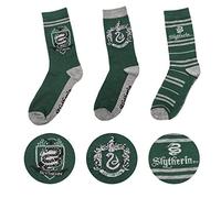Cinereplicas - Harry Potter - Unisex's 3-Pack - Hogwarts Houses Patterned Socks - Slytherin - Shoe 6 to 12… Green