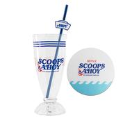 Cinereplicas Stranger Things - Scoops Ahoy Milkshake Glass and Metal Straw - Official License